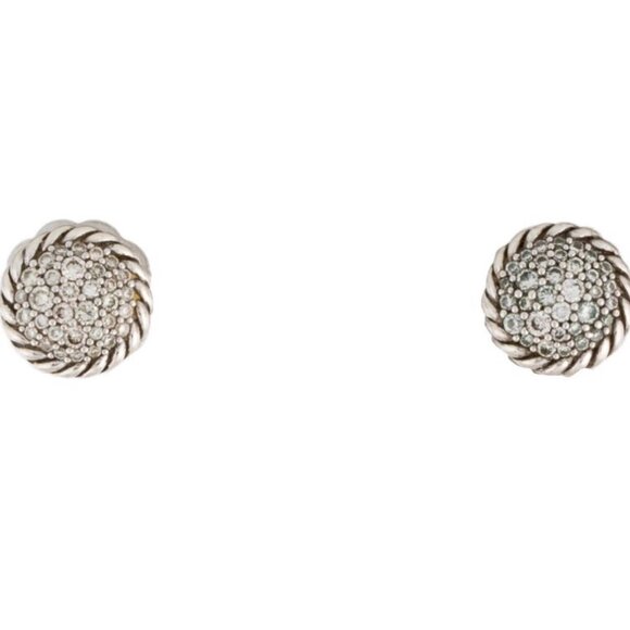 DAVID YURMAN DIAMOND STERLING SILVER & 14K GOLD CHATELAINE STUD EARRINGS - Picture 1 of 9